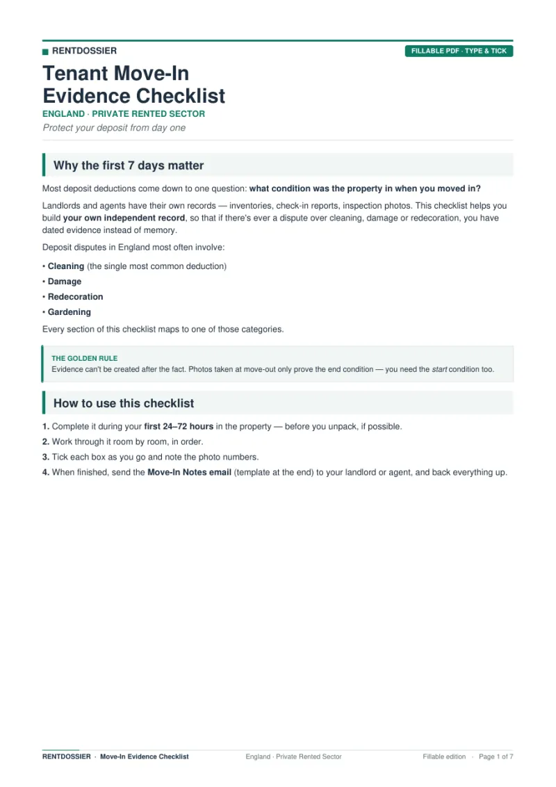 Move-In Evidence Checklist